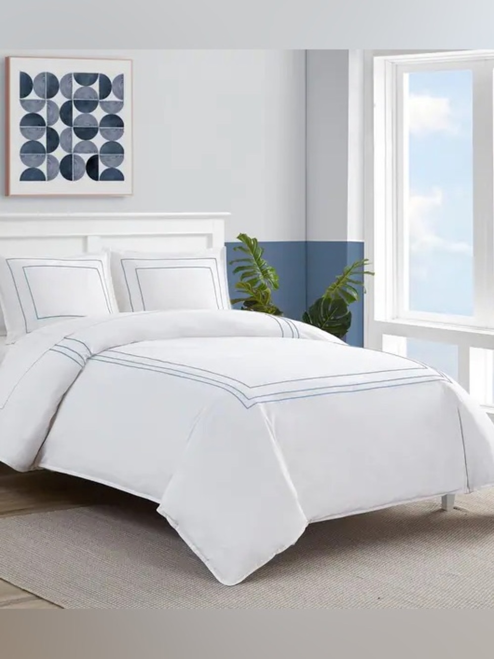 Nautica Alden Cotton-Rich White Duvet Cover Set Sz FULL/QUEEN NWT